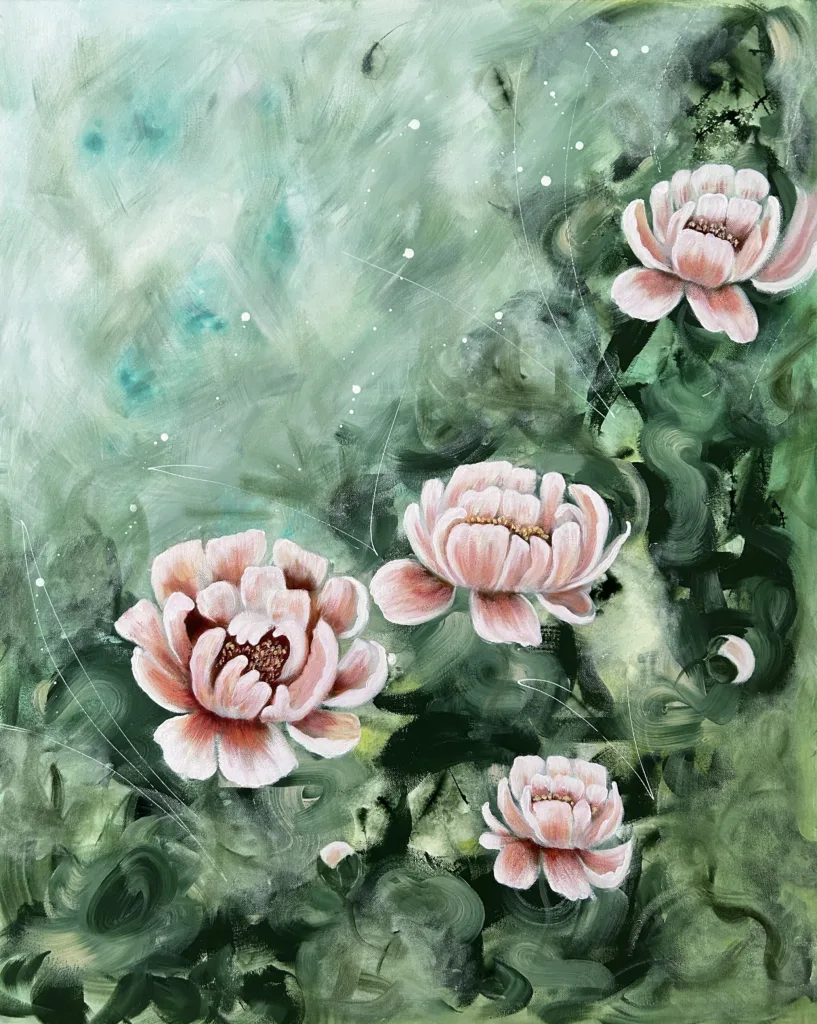 Abstrakt målning i gröna toner – I det gröna djupet, originalkonst av Art by Lycke